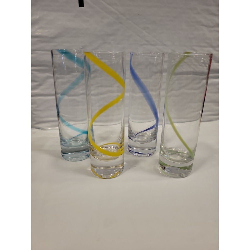 Shot Glasses -4 Tall 2 oz. Twirl shooter Cordial Clear with Color Swirl Barware